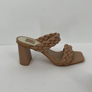 Dolce Vita Paily slide sandals tan braided double strap shoe mule heel square 6